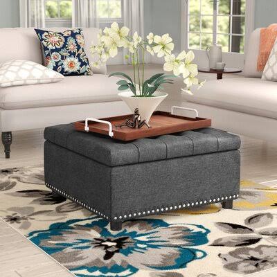 Gray Tufted Square Storage Ottoman A58616
