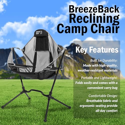 Lightweight Foldable Reclining Rocking Camping Chair with Cup Holder and Carry Bag P497