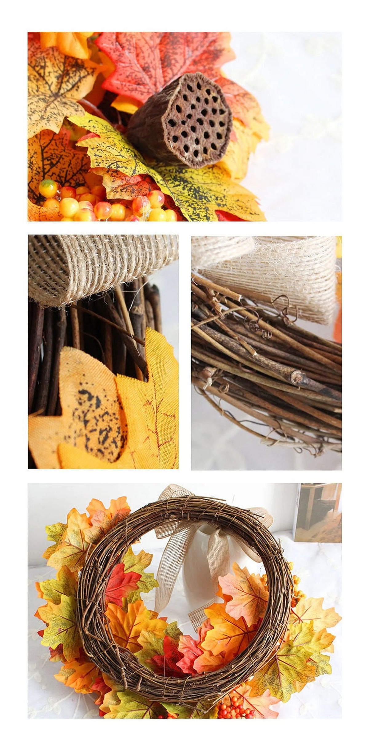 Autumn Harvest Artificial Maple Leaf Wreath with Bow W819459