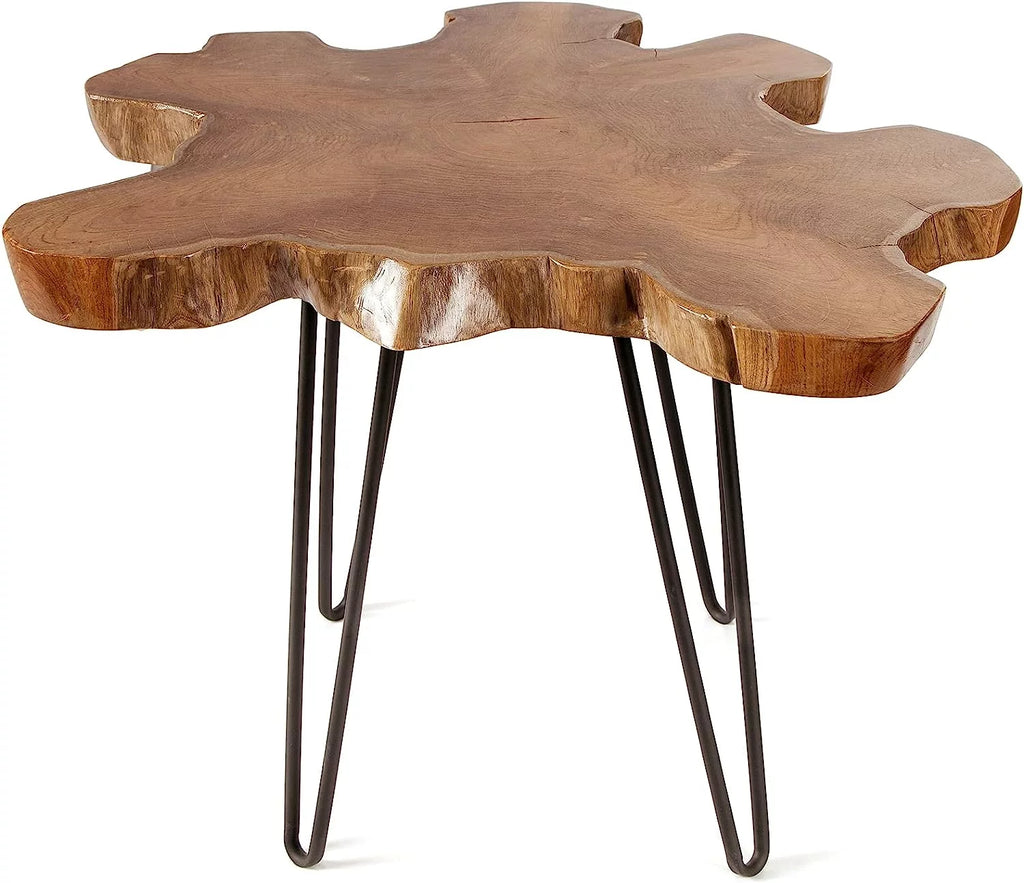 Natural Teak Live Edge Coffee Table with Hairpin Legs U135866