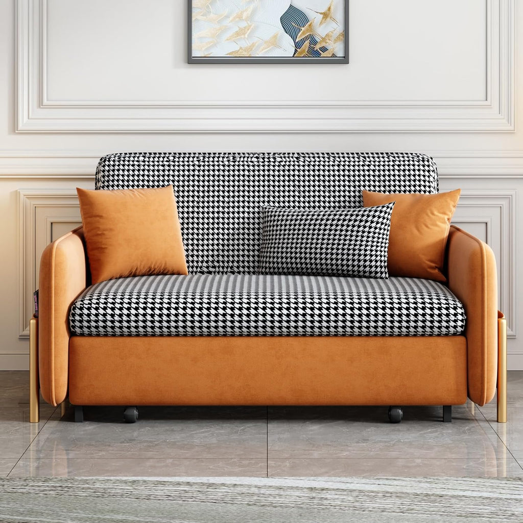 Orange Velvet Convertible Sleeper Sofa Bed H4347