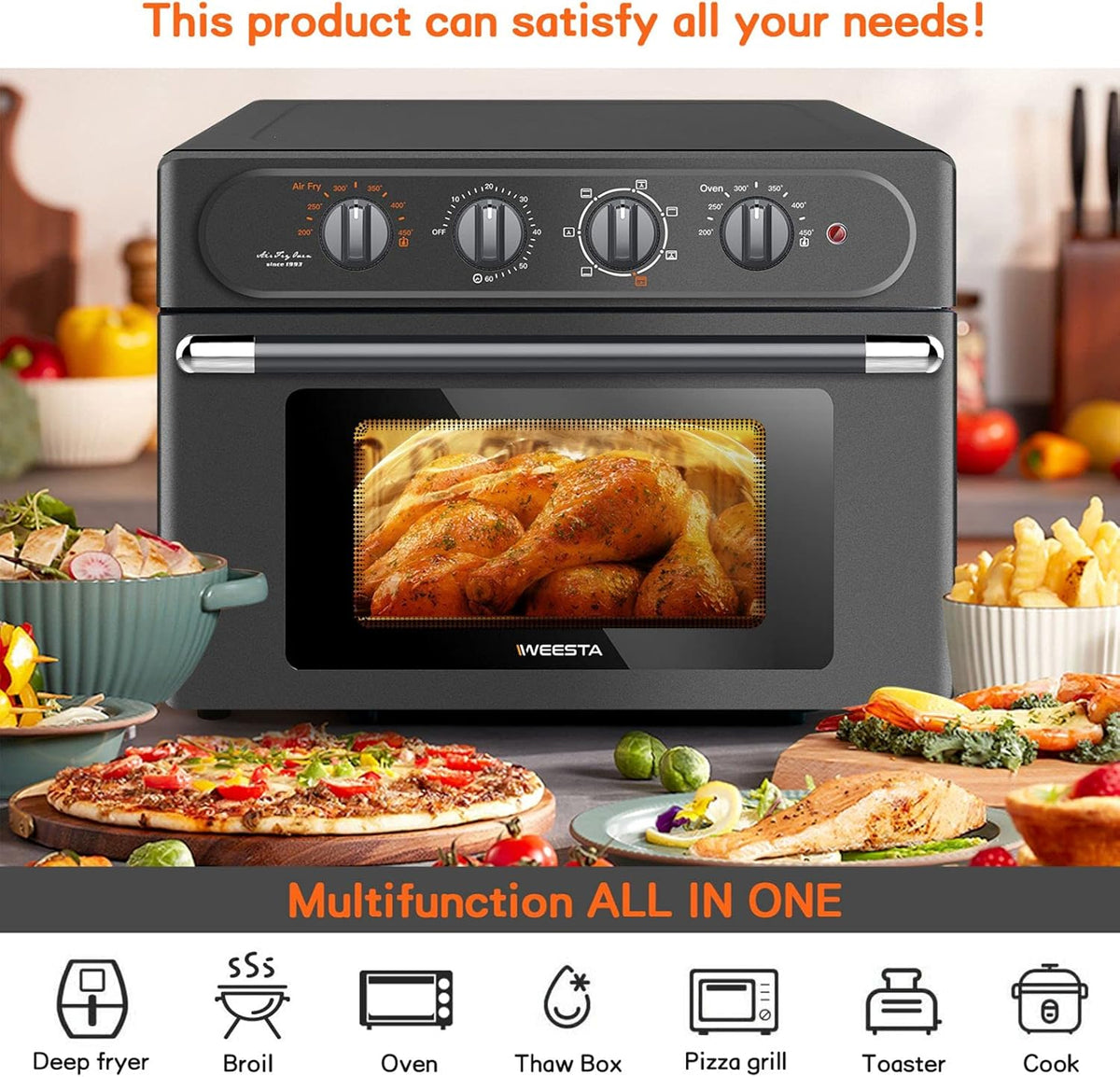 Air Fryer Toaster Oven Combo, 24 QT, 7-in-1, Dark Gray Q6368