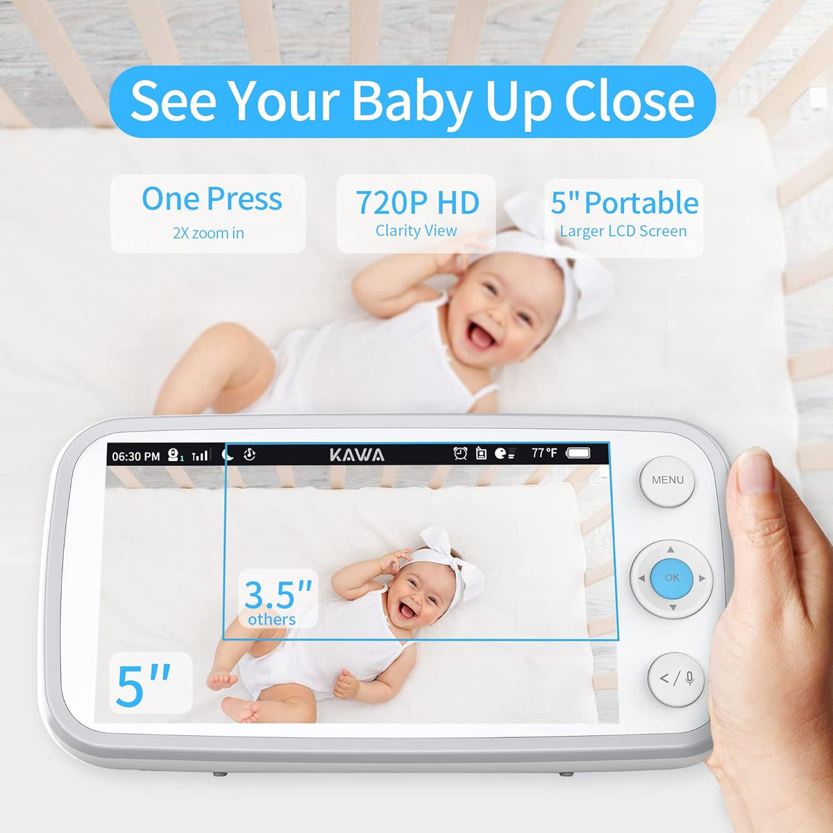 Baby Monitor with Camera and Audio, 720P HD Display, Night Vision, 2-Way Audio G437