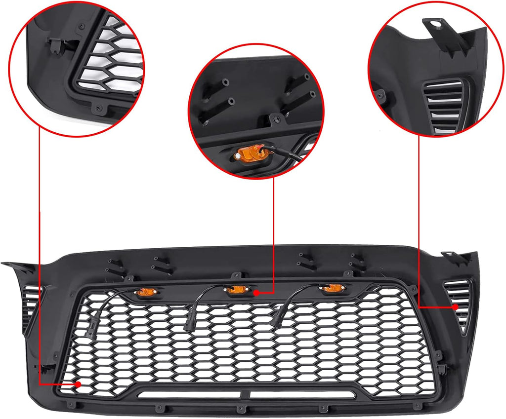 Matte Black Mesh Grille with 3 LED lights M917