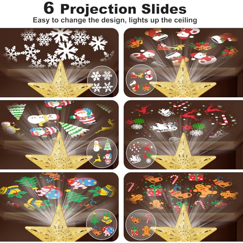 Silver 3D Glitter Lighted Christmas Tree Topper with Rotating LED Lights Y581037