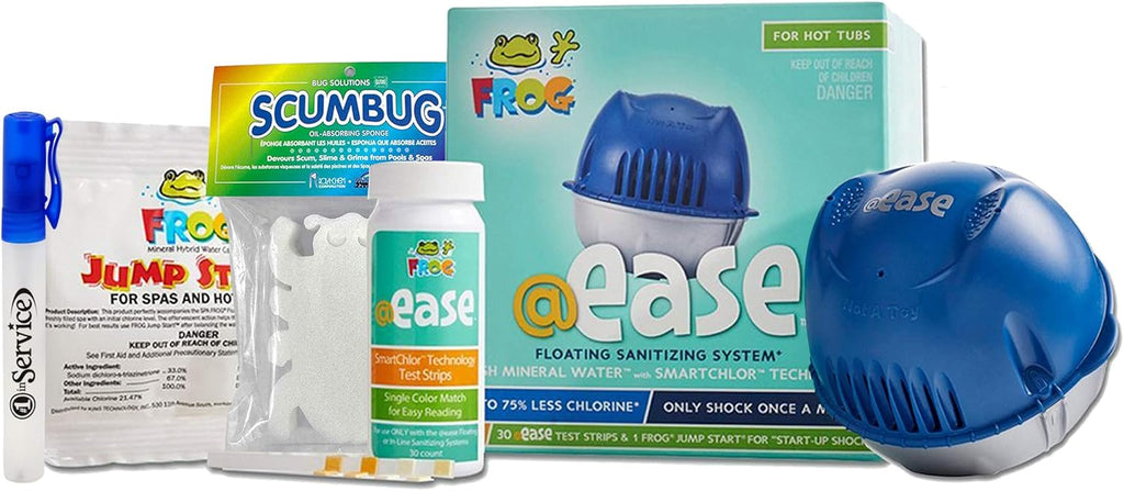 Frog @Ease Floating System, 3 Refill SmartChlor Replacement Cartridges, Jump Start Shock, 30 Test Strips, Hand Sanitizer and Scumbug J50375