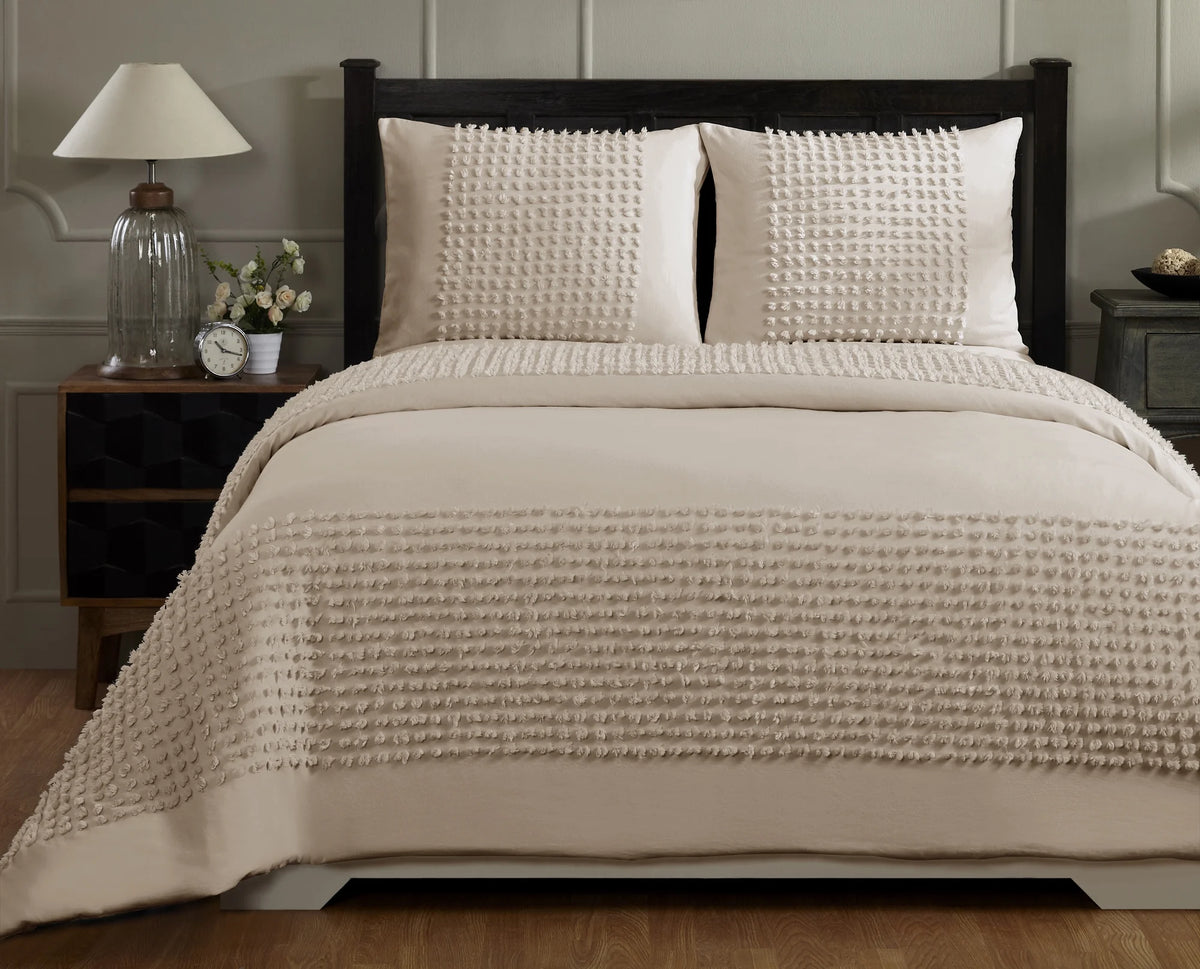 Light Beige Cotton Twin Comforter Set O538