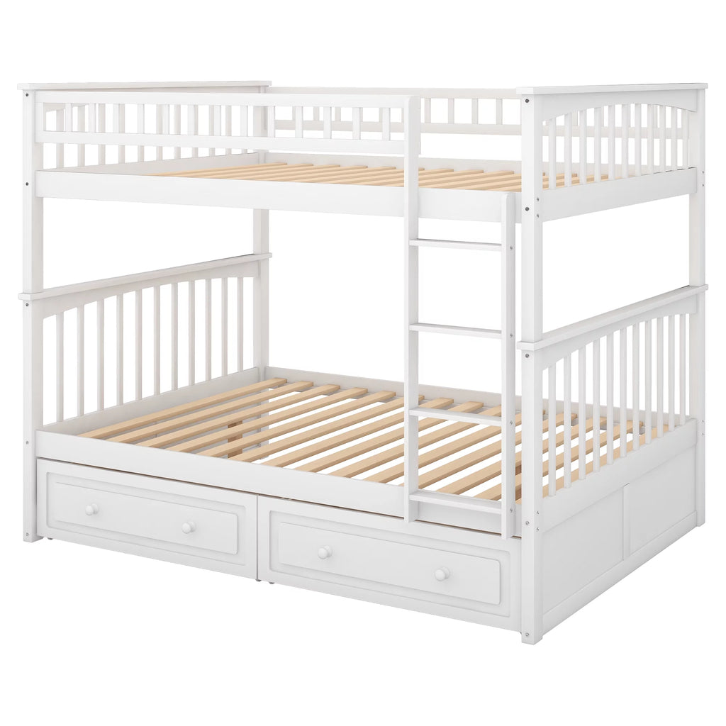 Pine Wood Full-Over-Full Bunk Bed with Storage I703522