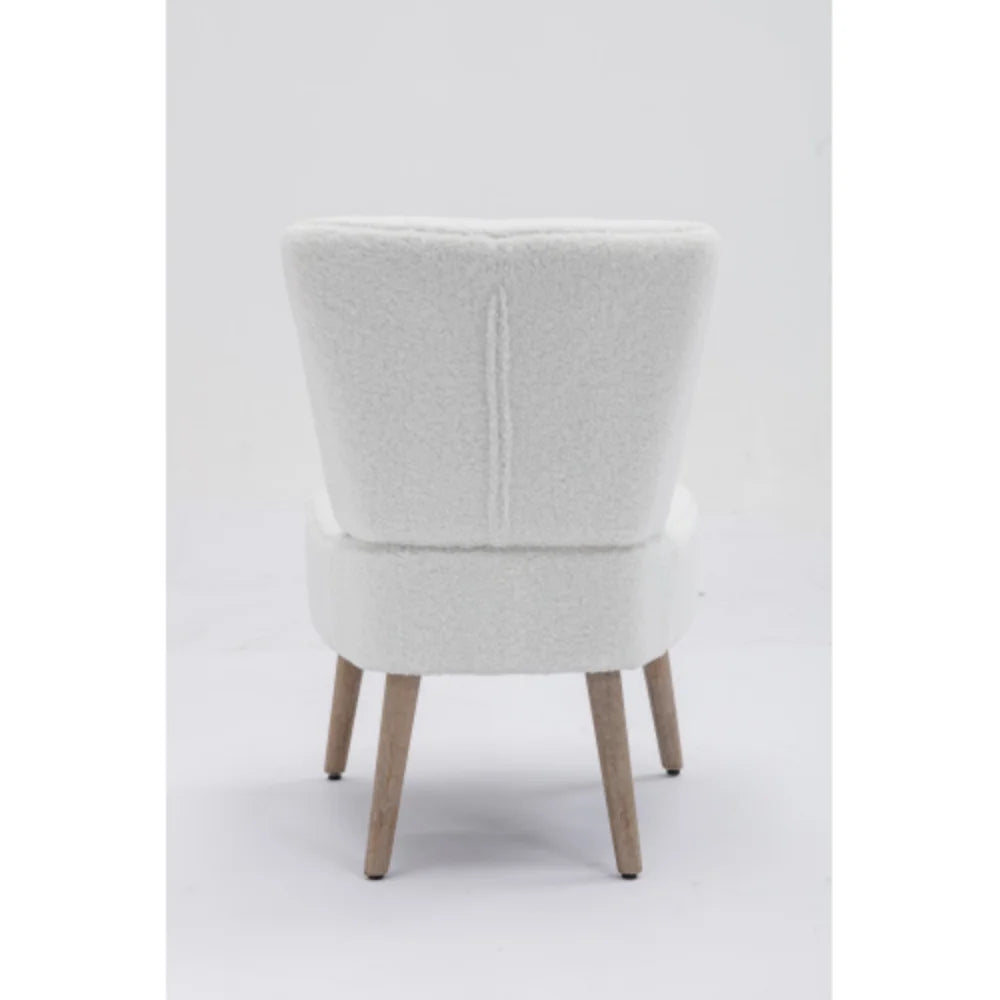 White Teddy Fabric Slipper Chair with Wooden Legs X32866