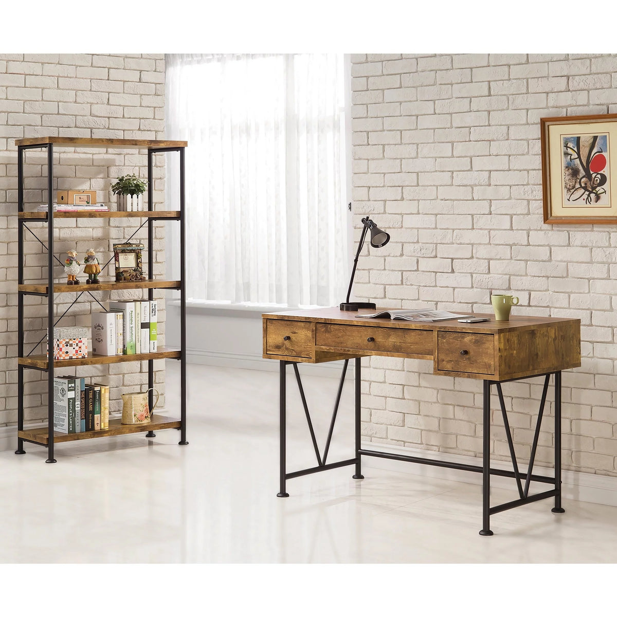 Antique Nutmeg and Black 3-drawer Writing Desk W497593