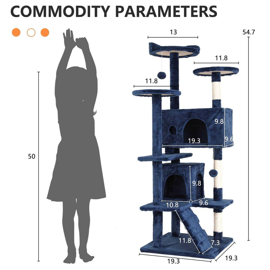54-in Double Condo Cat Tree Tower Playhouse with Scratching Post & Perch Q20831