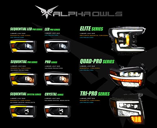 Black Amber Crystal Headlights with LED Light Bar W8786