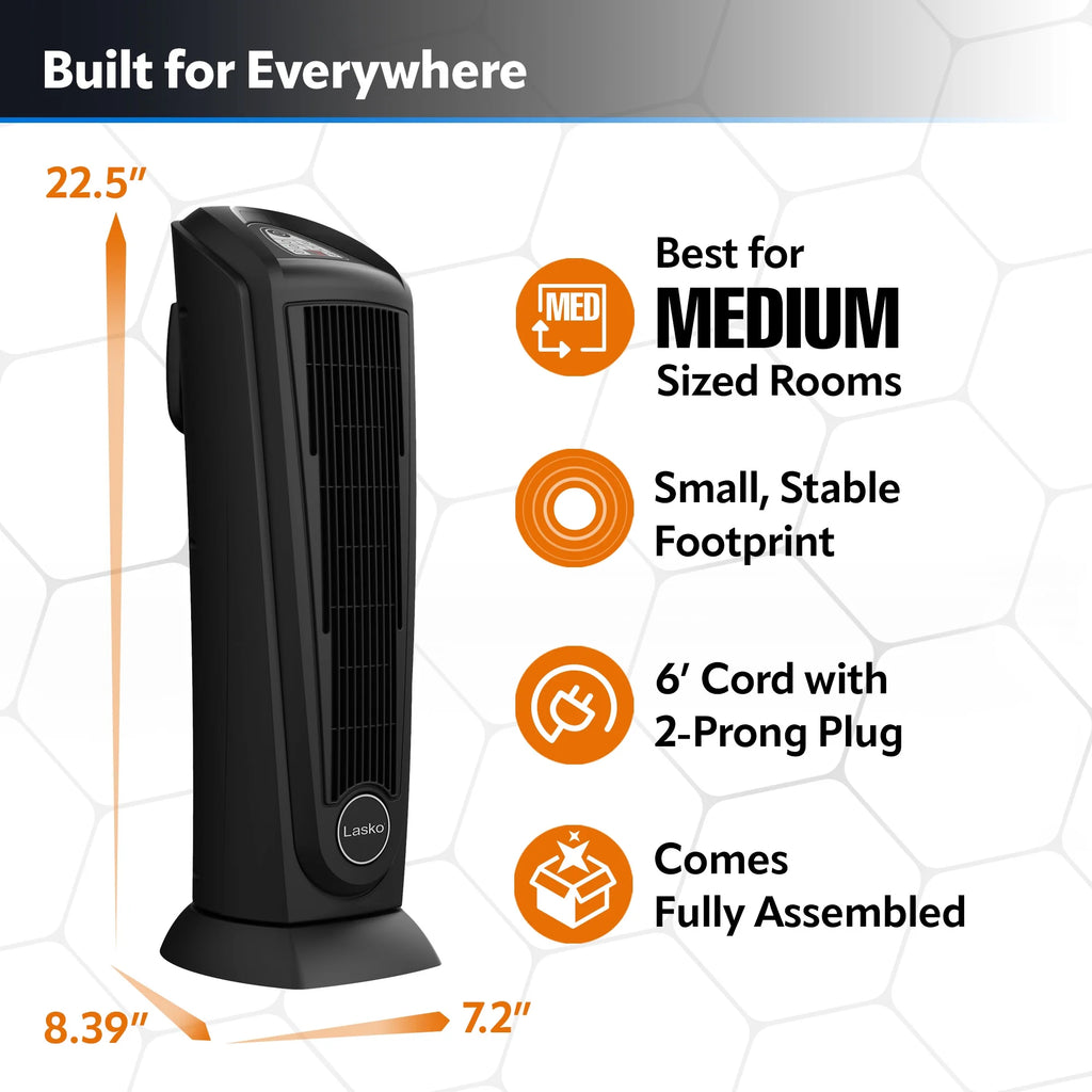 22.5" 1500W Oscillating Ceramic Tower Space Heater with Remote Control, Black J37538
