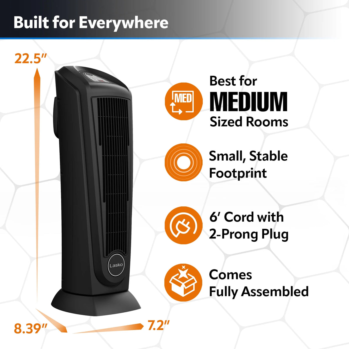 22.5" 1500W Oscillating Ceramic Tower Space Heater with Remote Control, Black J37538