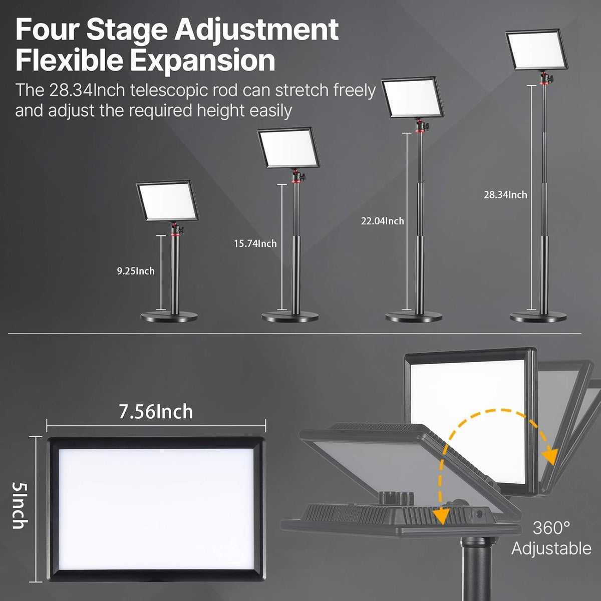 Dimmable Bi-Color LED Video Light with LCD Screen and 28 Extend Stand D634