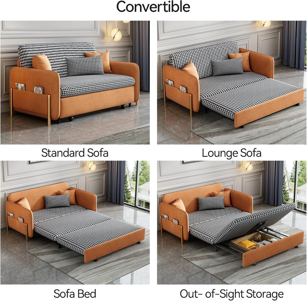 Orange Velvet Convertible Sleeper Sofa Bed H4347