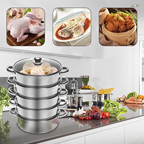 5-Tier Stainless Steel Steamer Set with Vented Glass Lid Y33846