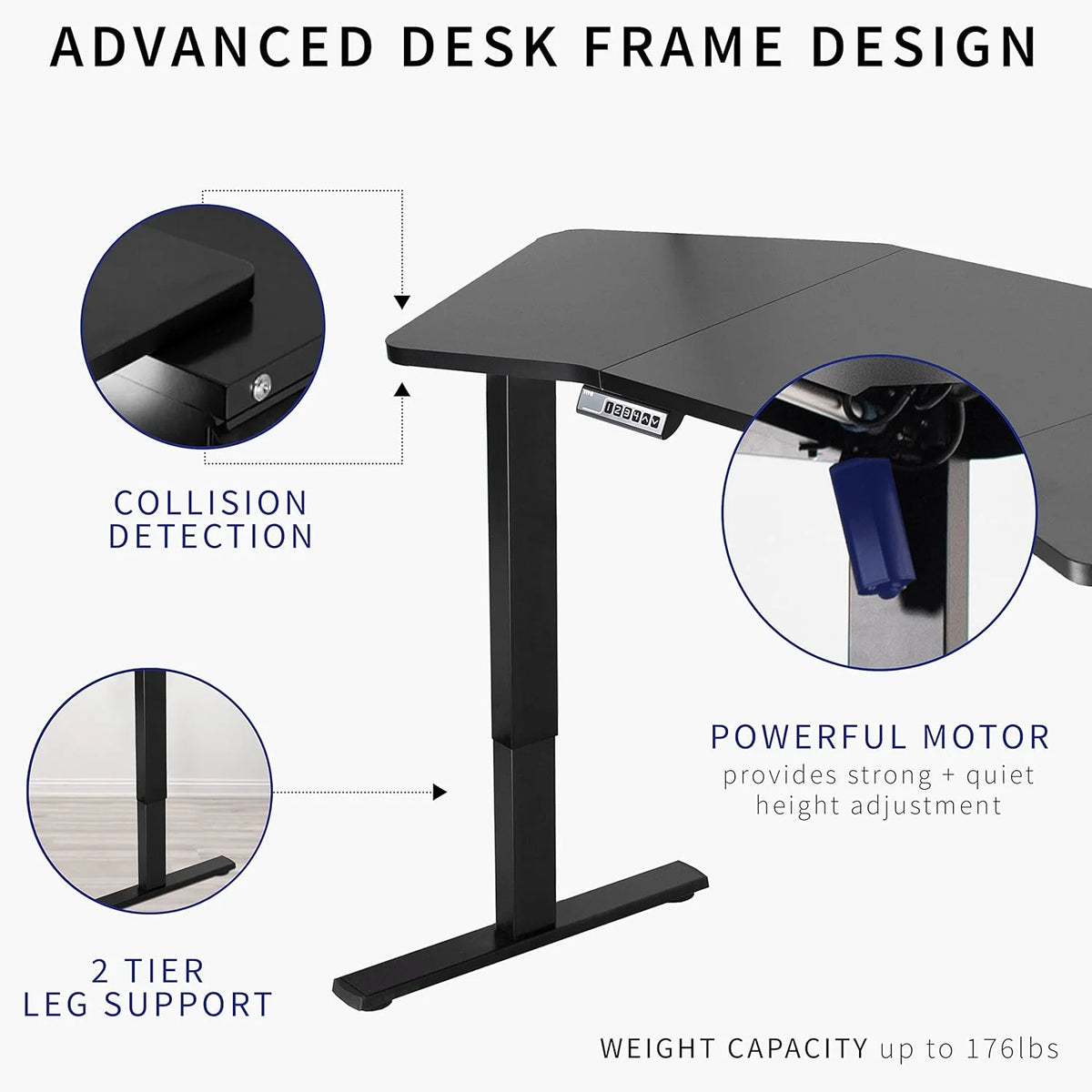 Black Table Top White Frame Electric Height Adjustable Stand Up Desk D84972