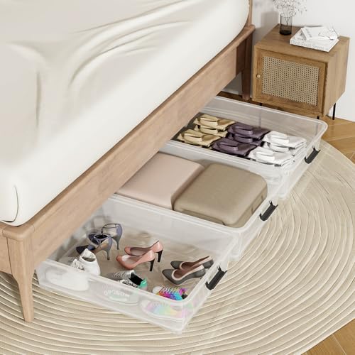 50 Quart Clear Plastic Under Bed Storage Box 3-Pack with Wheels M852