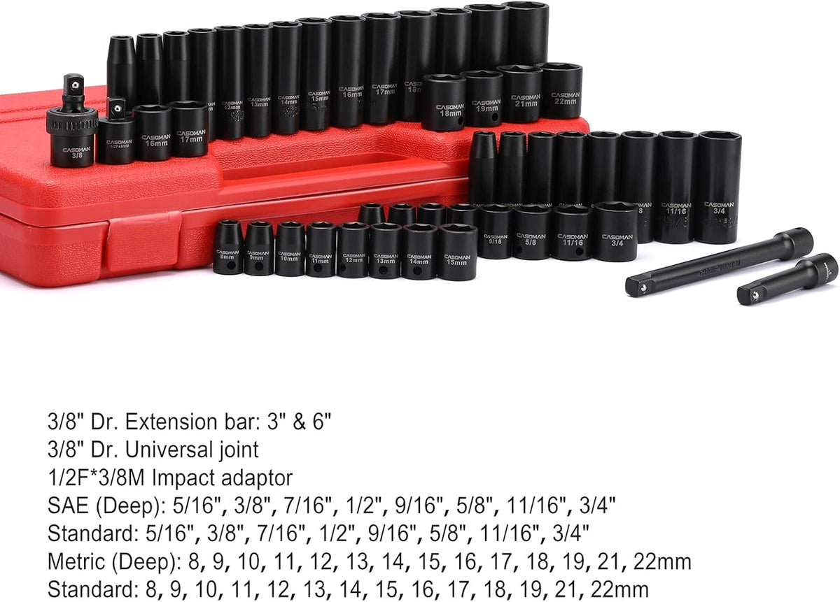 3/8 Drive 48 Piece SAE and Metric Impact Socket Set B485973