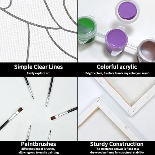 Pre Drawn Canvas Painting Kit with 8 Acrylic Colors, 3 Brush, 1 Pallet (12x16) M5032