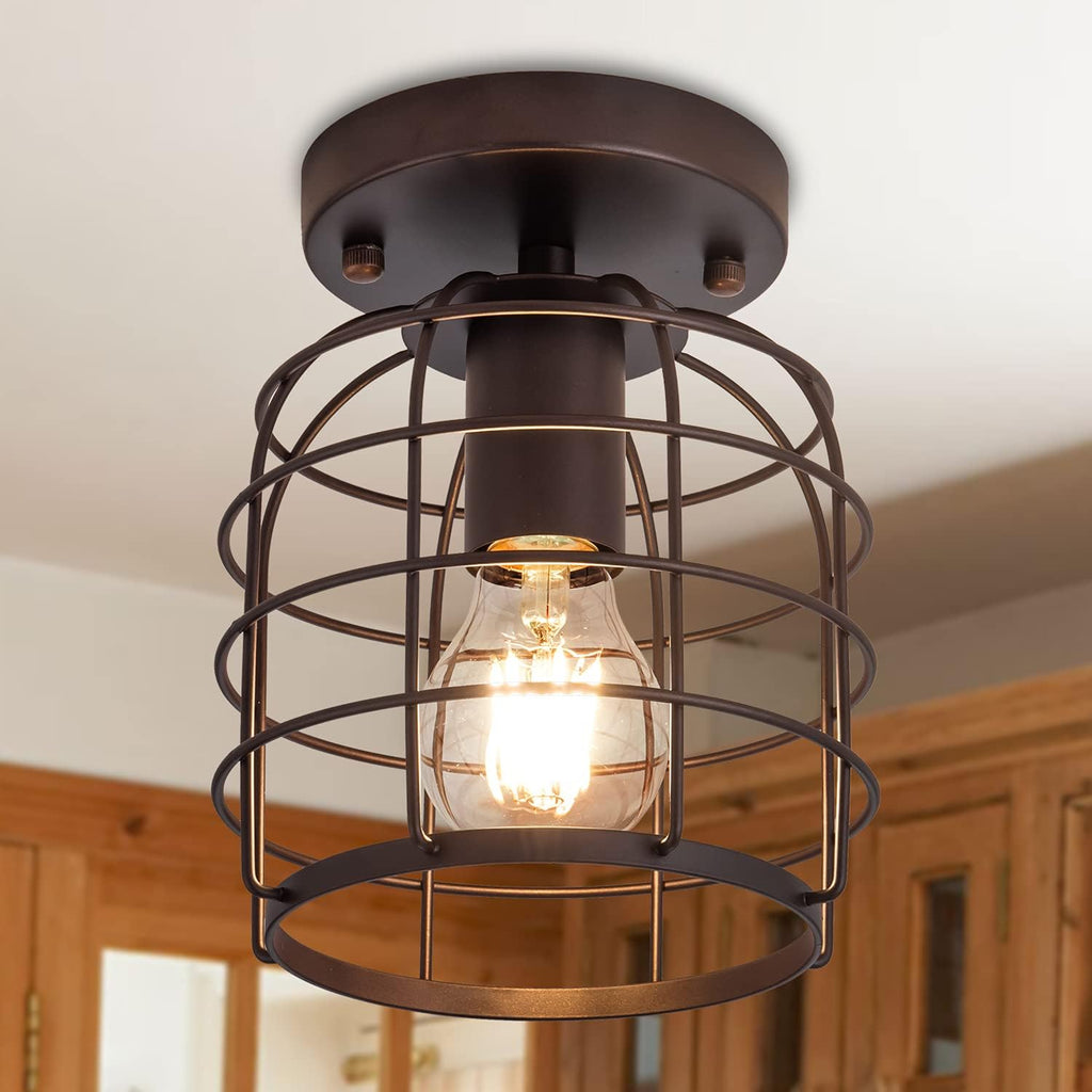 Cage Ceiling Light Fixture Semi-Flush Mount Bronze Finish Z5809