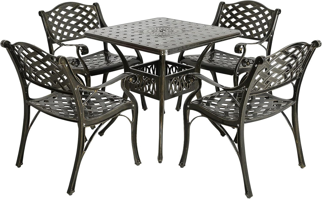 5 Piece All-Weather Cast Aluminum Patio Dining Set with Umbrella Hole R710