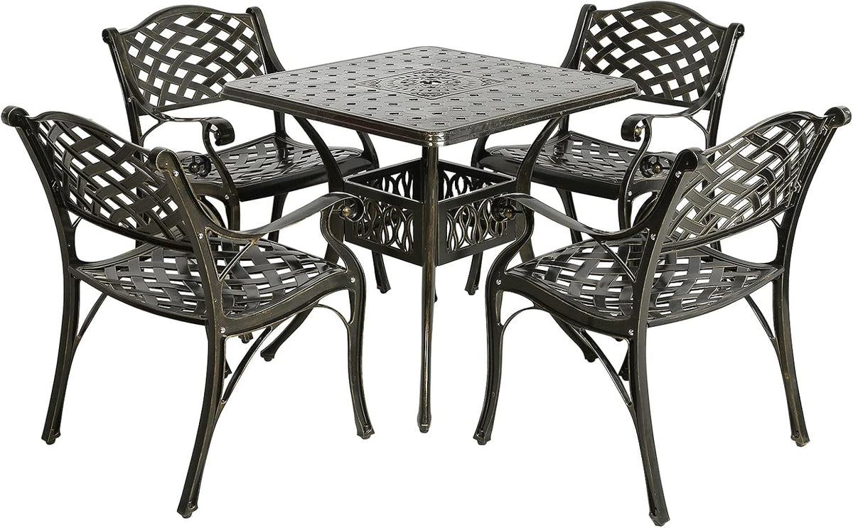 5 Piece All-Weather Cast Aluminum Patio Dining Set with Umbrella Hole R710