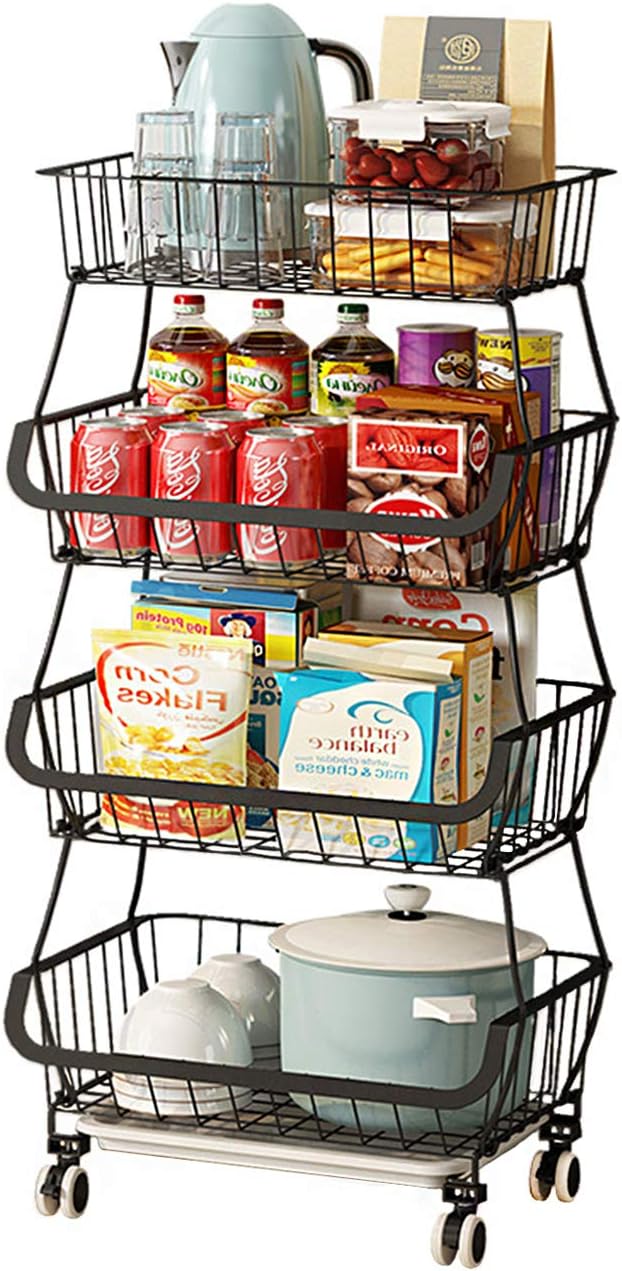 Black Iron Wire Stackable Storage Baskets B1666
