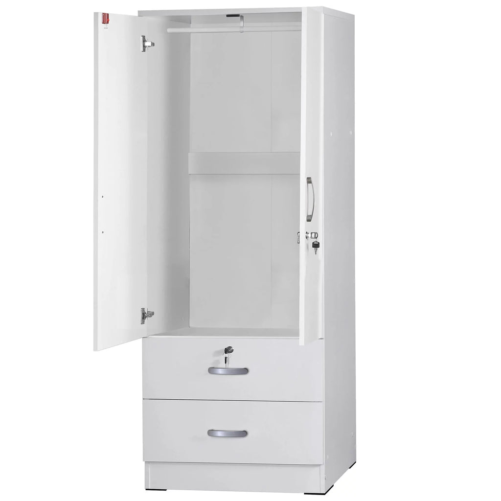 White 2-Door Wood Wardrobe Armoire with 2 Drawers H2290