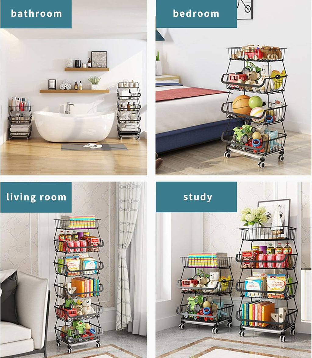 Black Iron Wire Stackable Storage Baskets B1666