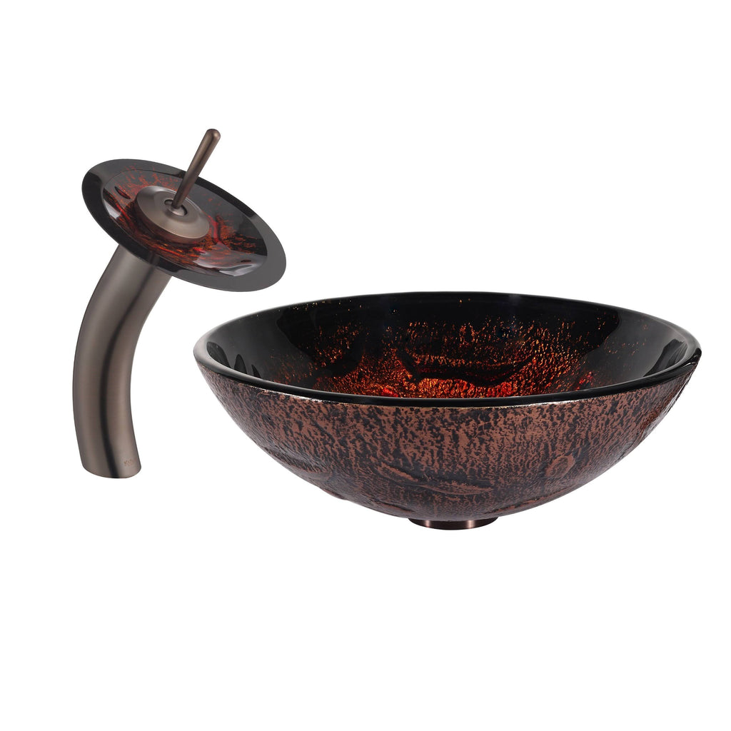 Lava Glass Vessel Sink and Waterfall Faucet Oil Rubbed Bronze Y74582