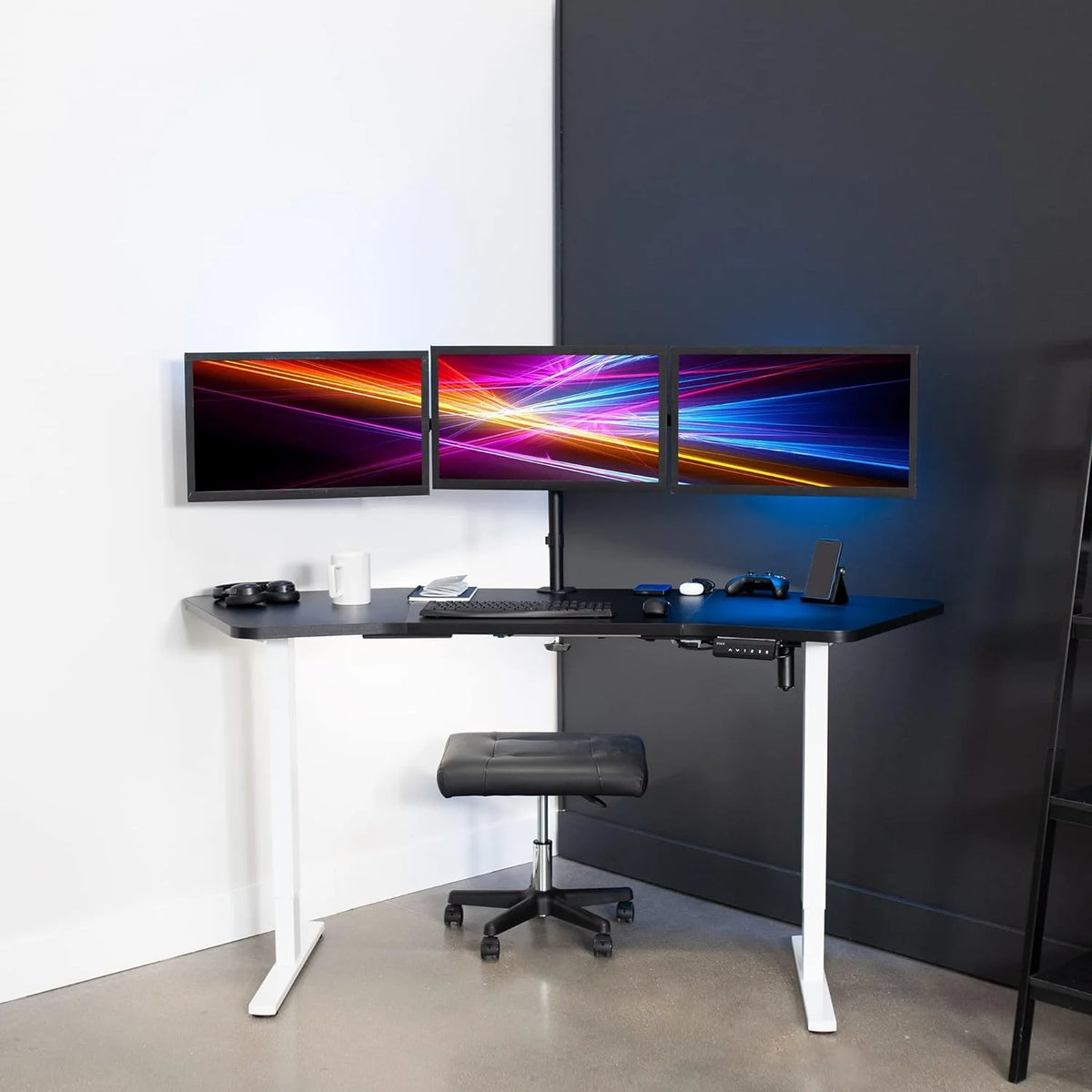 Black Table Top White Frame Electric Height Adjustable Stand Up Desk D84972