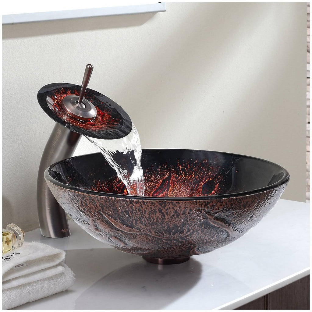 Lava Glass Vessel Sink and Waterfall Faucet Oil Rubbed Bronze Y74582