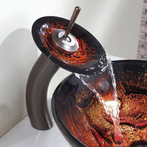 Lava Glass Vessel Sink and Waterfall Faucet Oil Rubbed Bronze Y74582