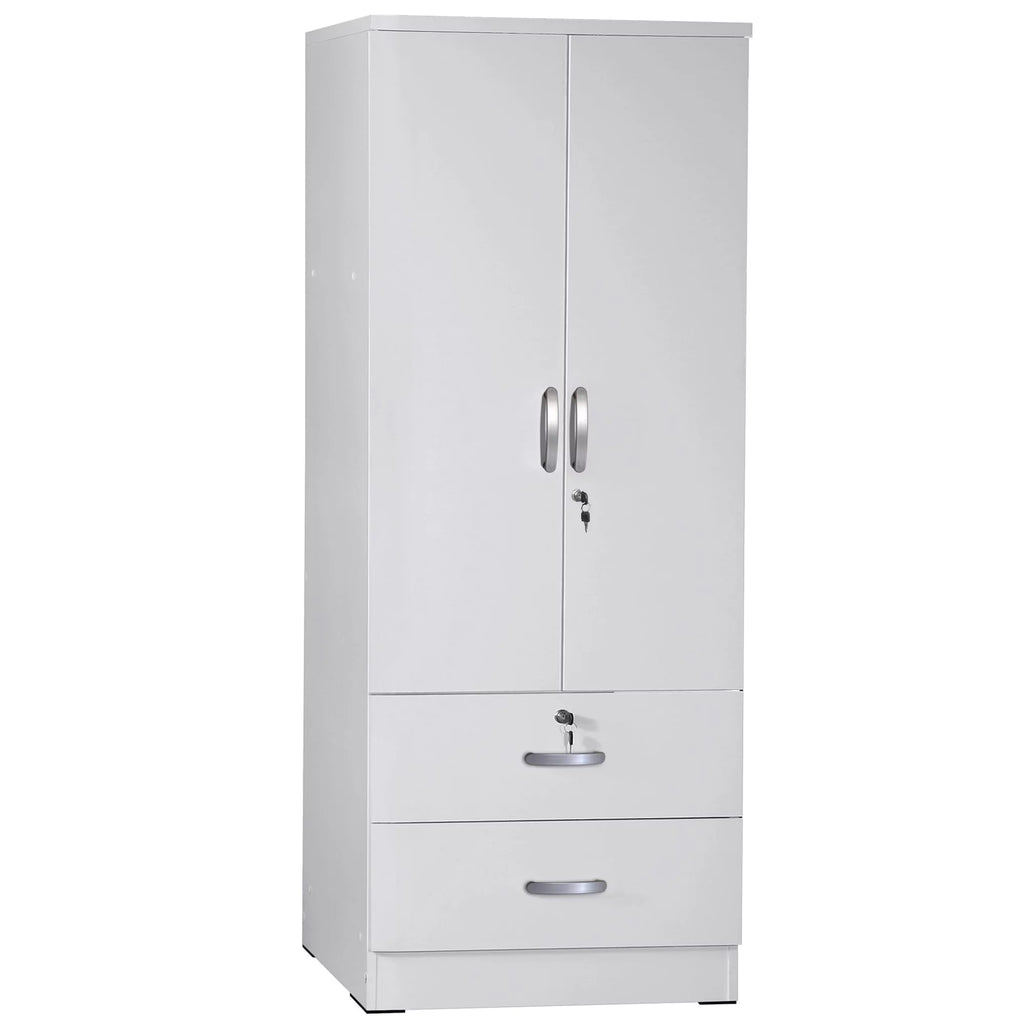 White 2-Door Wood Wardrobe Armoire with 2 Drawers H2290