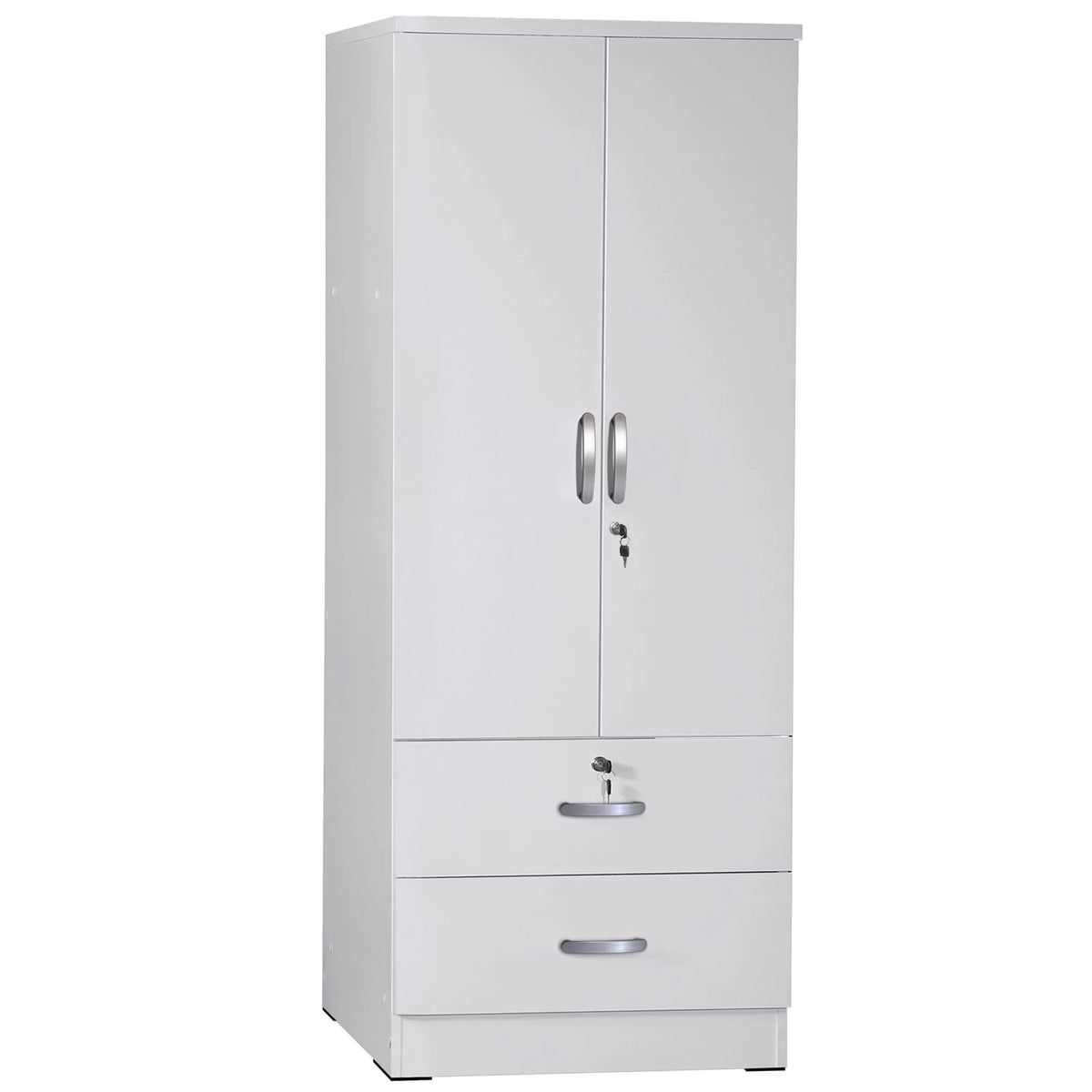 White 2-Door Wood Wardrobe Armoire with 2 Drawers H2290