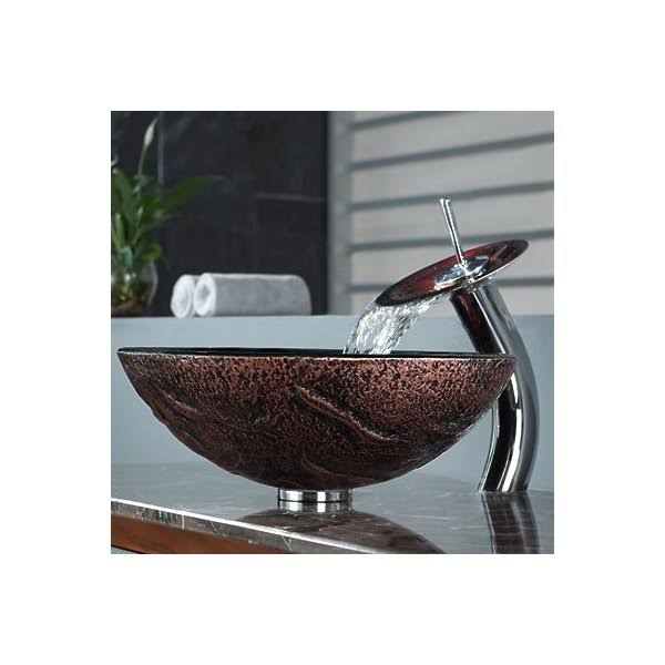 Lava Glass Vessel Sink and Waterfall Faucet Oil Rubbed Bronze Y74582