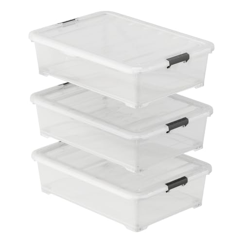 50 Quart Clear Plastic Under Bed Storage Box 3-Pack with Wheels M852
