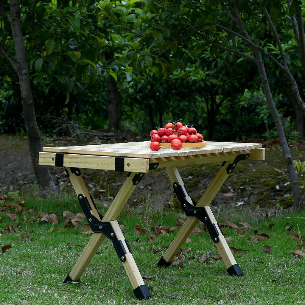 2ft Low Height Portable Folding Wooden Camping Table with Carry Bag W30820
