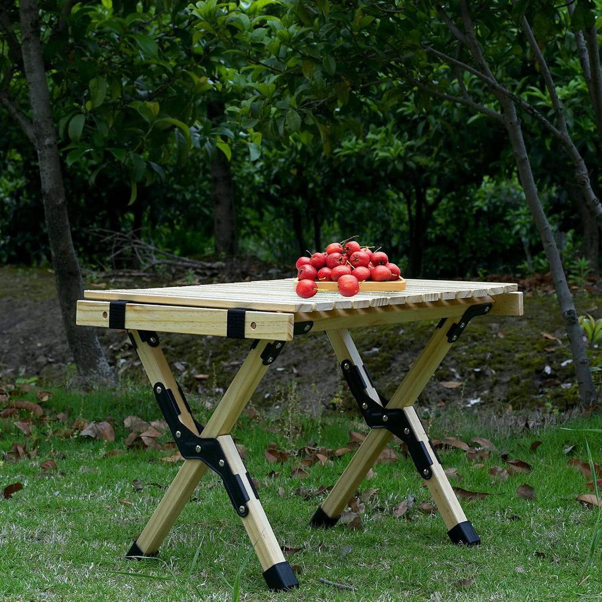 2ft Low Height Portable Folding Wooden Camping Table with Carry Bag W30820