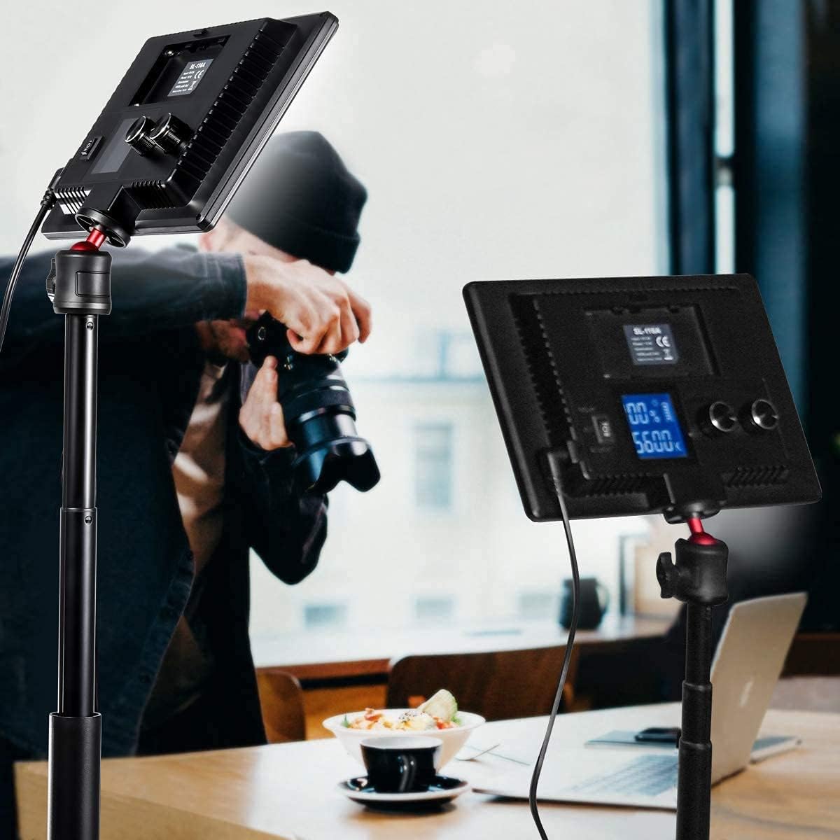 Dimmable Bi-Color LED Video Light with LCD Screen and 28 Extend Stand D634