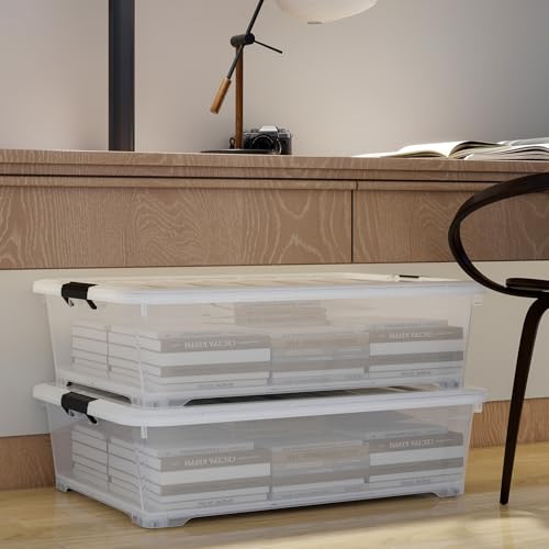 50 Quart Clear Plastic Under Bed Storage Box 3-Pack with Wheels M852