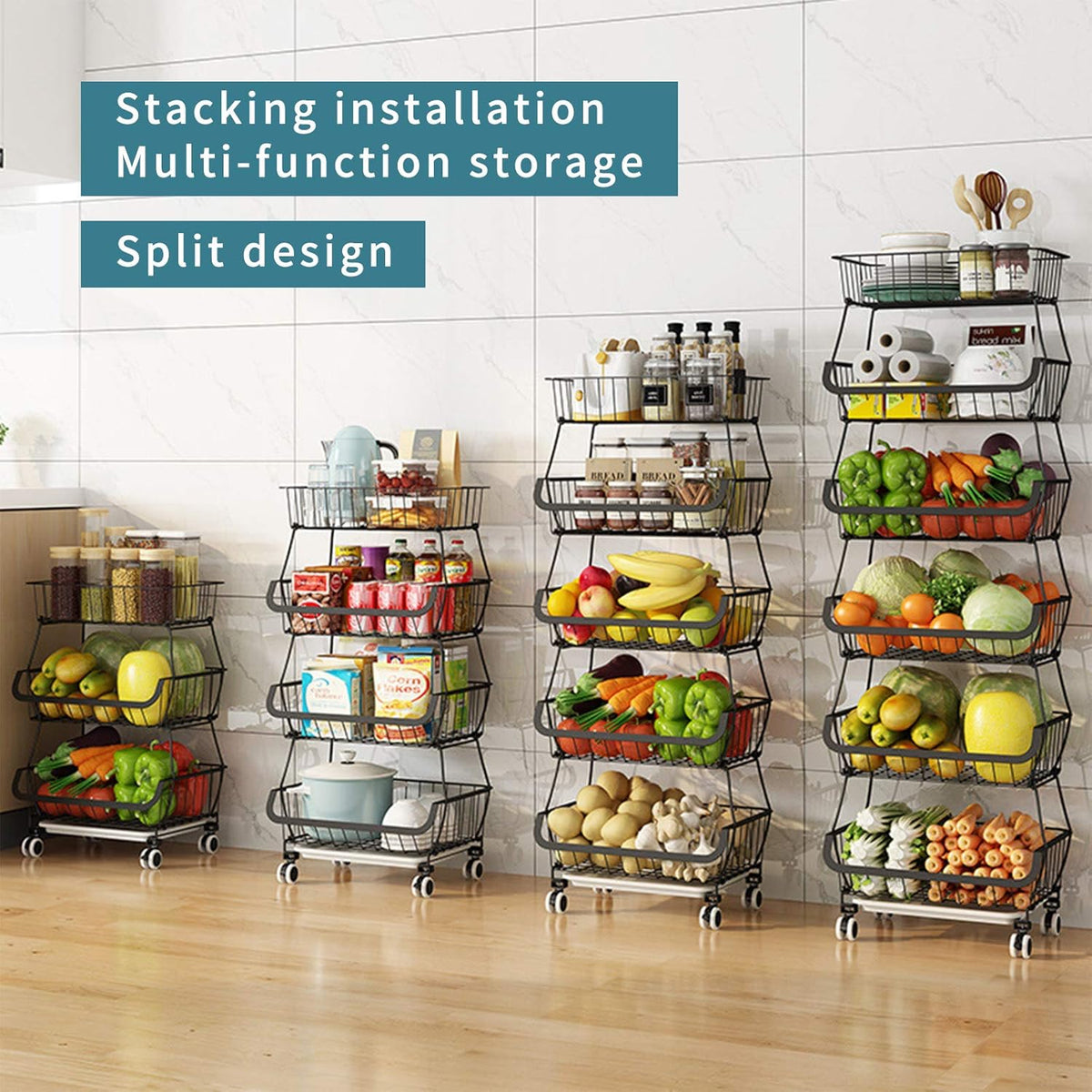 Black Iron Wire Stackable Storage Baskets B1666