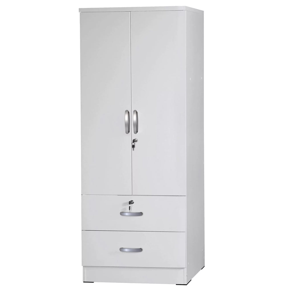 White 2-Door Wood Wardrobe Armoire with 2 Drawers H2290