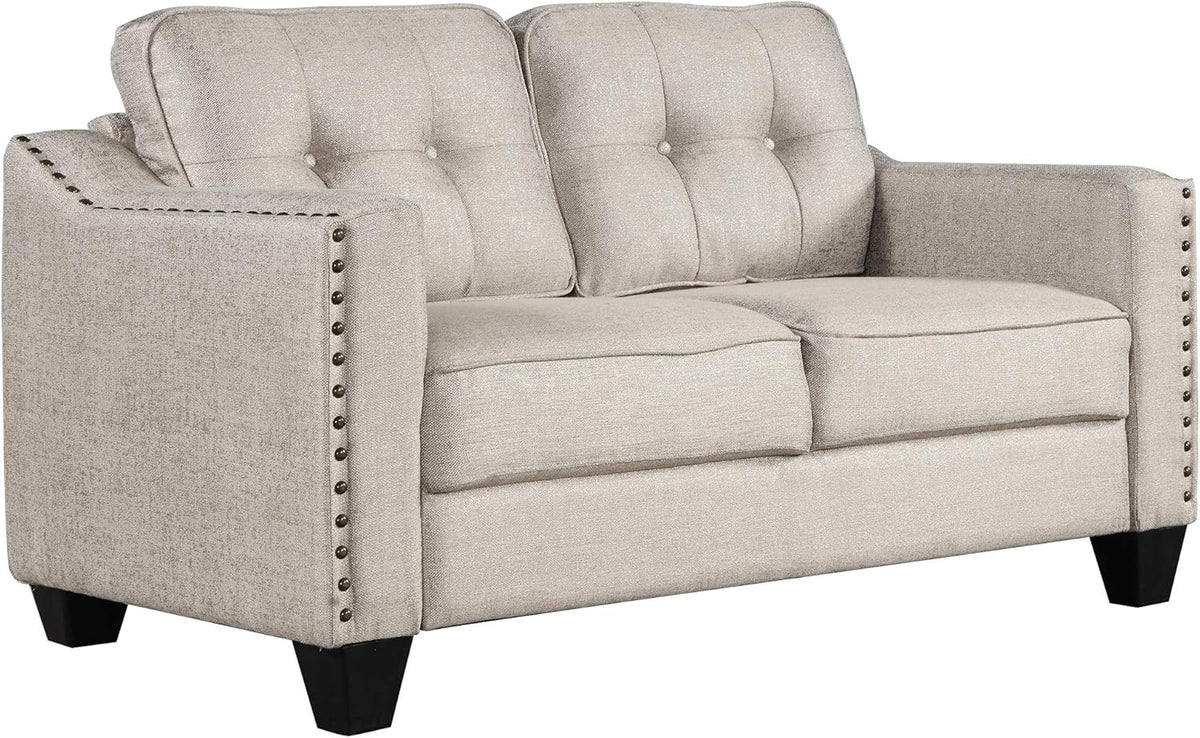 Beige Linen Fabric Sofa and Loveseat Set T377308