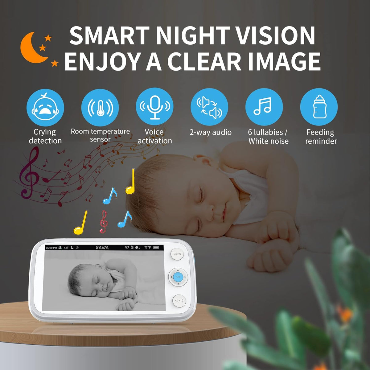 Baby Monitor with Camera and Audio, 720P HD Display, Night Vision, 2-Way Audio G437