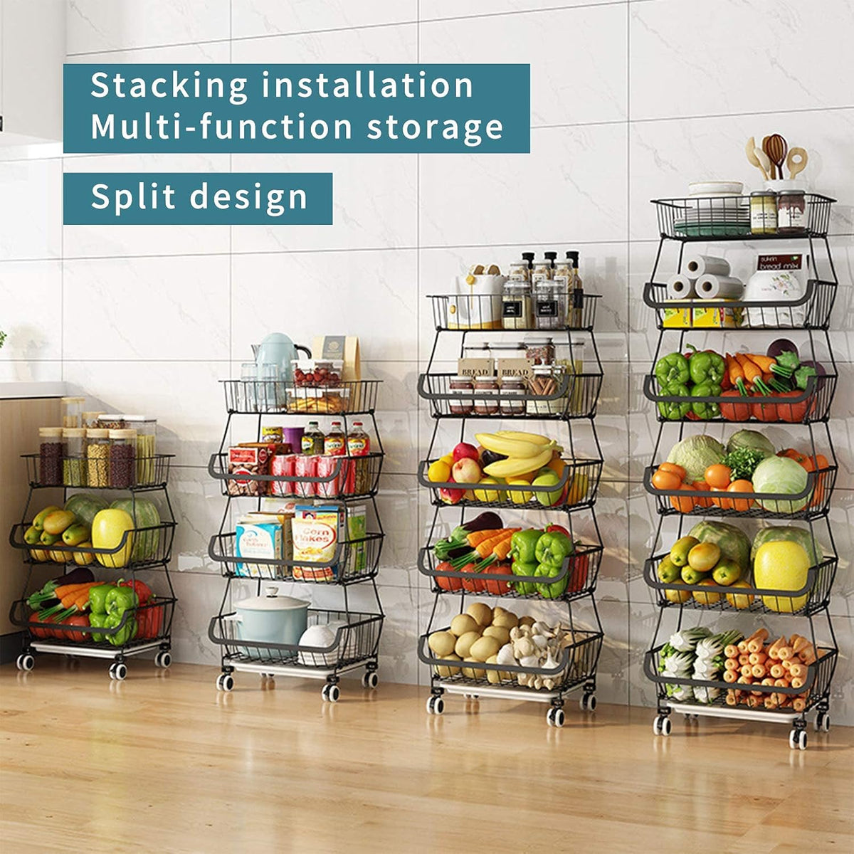 Black Iron Wire Stackable Storage Baskets B1666
