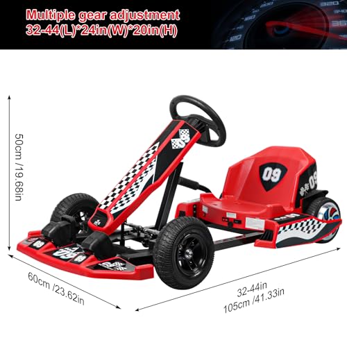 36v Electric Drift Kart with Adjustable Body Length, 3 Speed Mode, 350w Motor, Max Load 187lbs, Max Speed 16 Mph B884