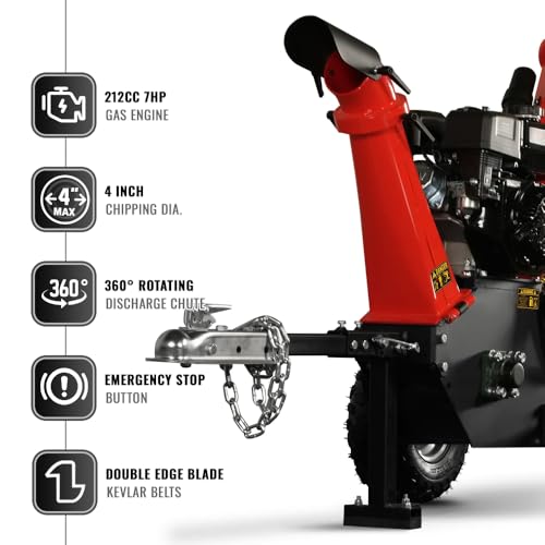 212CC 7HP Gas Powered Wood Chipper Leaf Branch Shredder Mulcher with Towbar S862222
